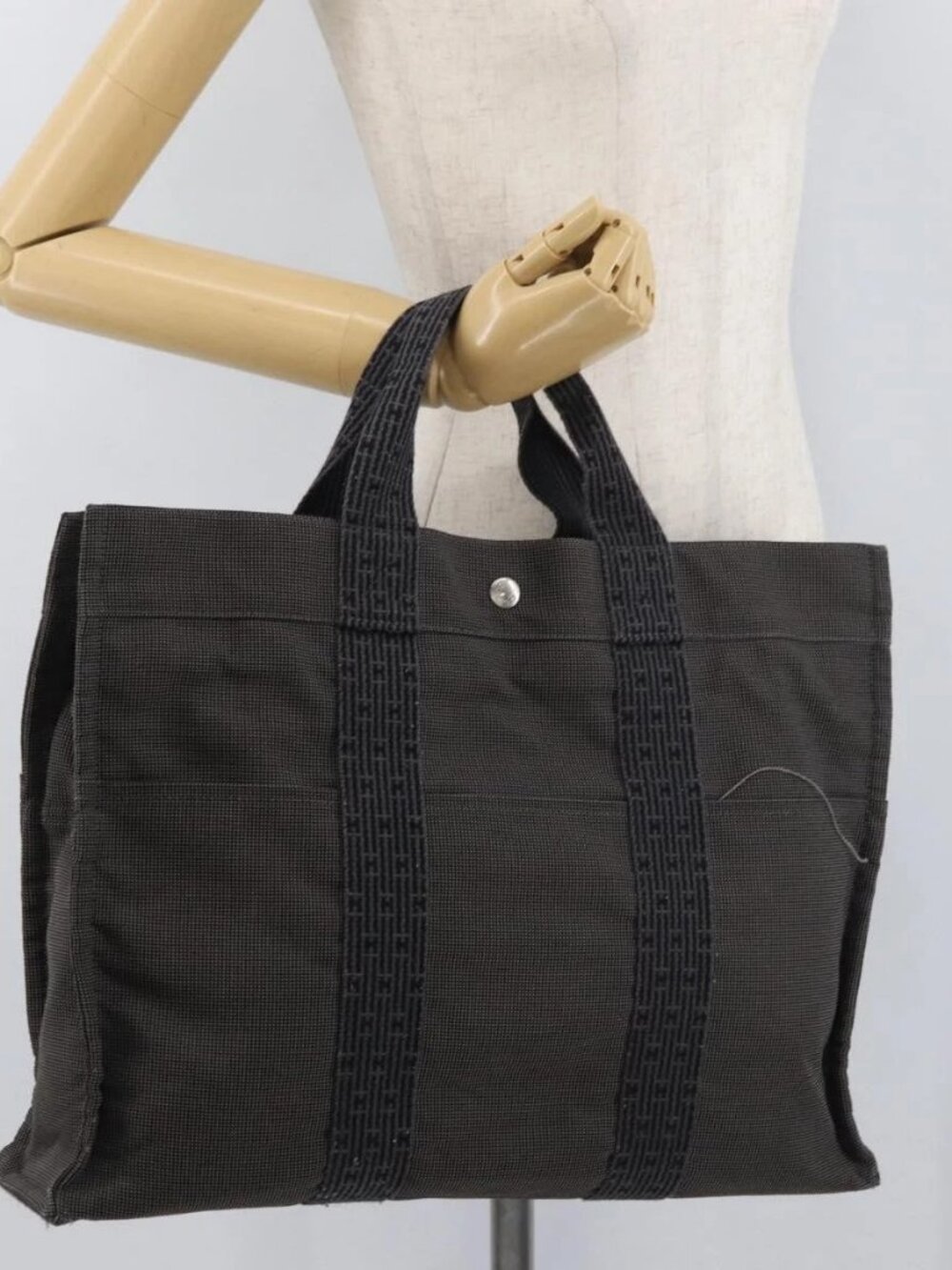 HERMES Her Line MM Hand Bag Canvas Gray Auth 176493 - Picture 14 of 16